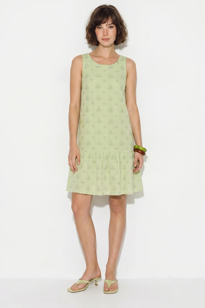 Efnaz style Women's Scallop Embroidered Lined Pocket Detailed Skirted Ruffle ...