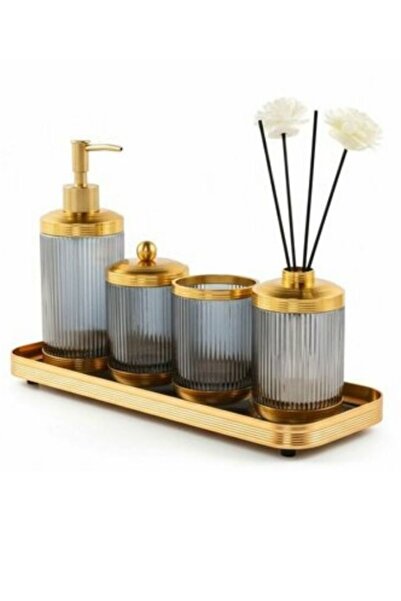 ASTRA 5 PRÇ TEPSİLİ BANYO SETİ GRAY GOLD