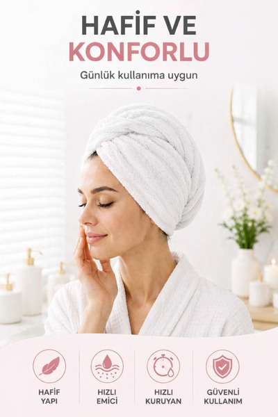 AXXO Mikrofiber Saç Kurutma Bonesi 400 g/m² Ultra Emici Düğmeli Pratik Saç Ha...