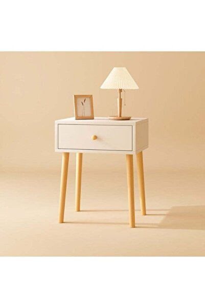 DubaiGallery Minimalist White Bedside Cabinet with Wooden Legs, 40 x 30 x 55 ...