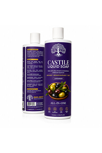 EKO-NEST Pure Castile Liquid Soap 1L – 100% Olive Oil 18-in-1 Multipurpose So...