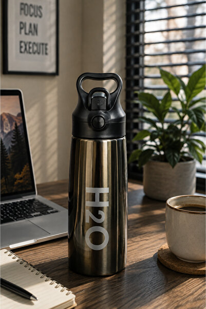 H2O Pipetli Çelik Matara Gri 700 ml