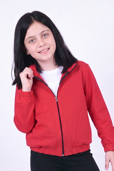panios kids Kız Çocuk Dik Yaka Fermuarlı Basic Sweatshirt