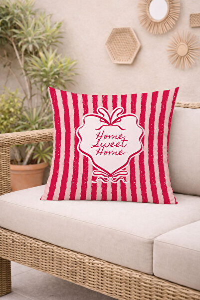 Evmila Home Sweet Home Red Striped Decorative Throw Pillow Cover Retro 43X43 cm
