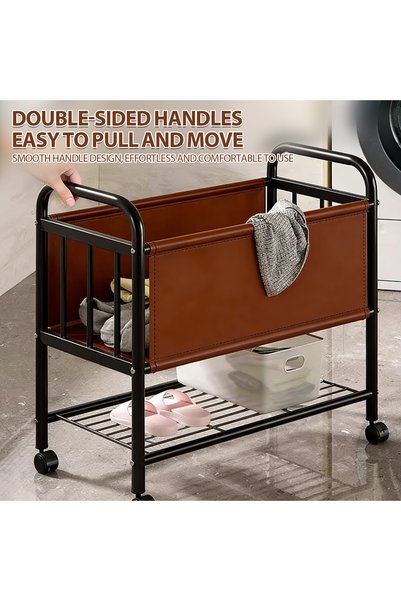 Vitakit Rolling Laundry Cart Laundry Hamper Storage Basket, 2-Tier Heavy Duty Steel Storage Trolley With Double Handles Scratch Resistant For Home Washing Area