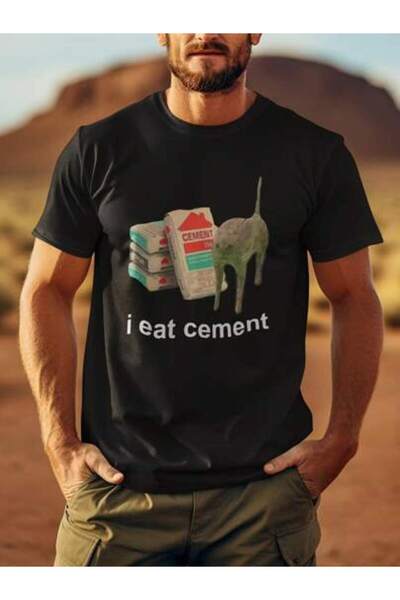 k222 I Eat Cement Funny Cat Pattern Men's Round Neck Fashion T-Shirt, Daily W...