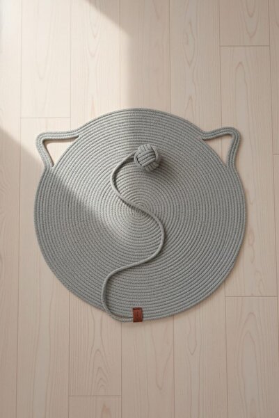 Reyo Pet Handmade Cat Scratching Mat with Toys, 100% Cotton Rope, Gray