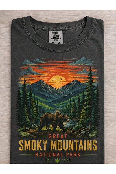 25W تي شيرت رجالي من Bear Sunset Creative National Park بأكمام قصيرة وياقة دا...