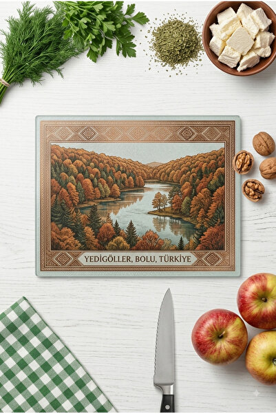 Cam Kesme Tahtası Yedigöller Temalı - Cam Kesme Tablası | 30cm x 40cm
