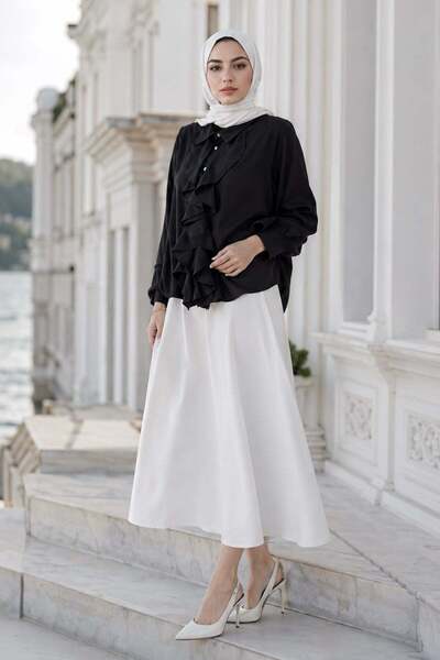hafsamina Ruffle Front Shirt Black Hm2949