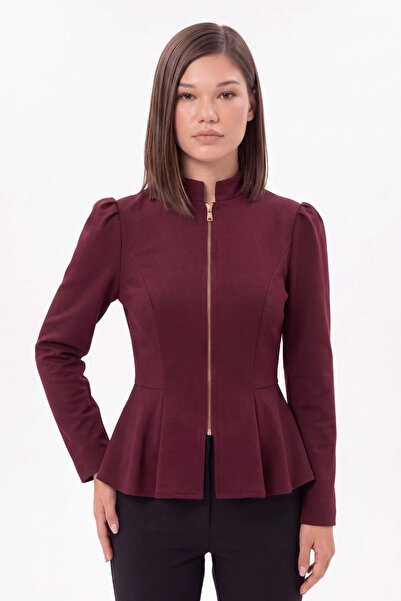 cemo Fermuarlı Peplum Bluz Uzun Kollu
