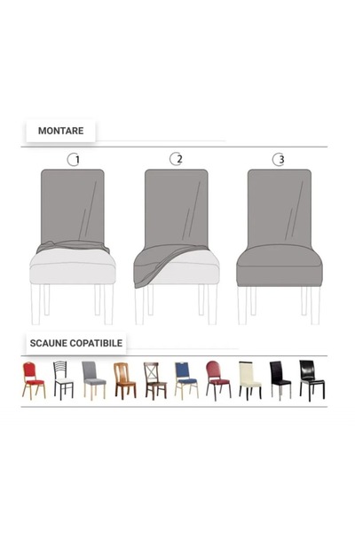 Generic Brand Set 4 Huse Elastice pentru Scaune Living, Dining sau Bucatarie, Material Premium Catifelat, Compatibilitate Universala