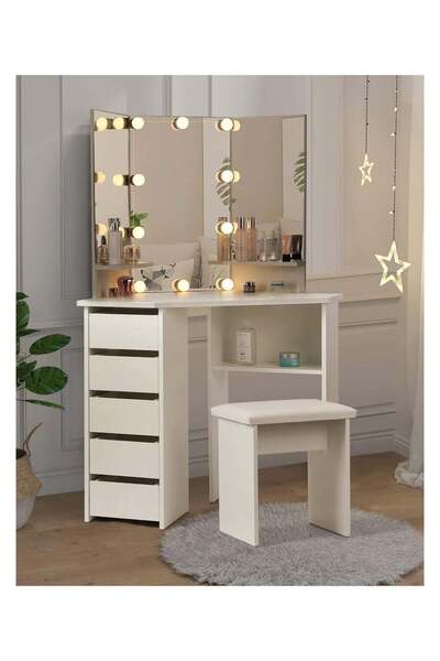 Royal Polar Vanity Desk Makeup Vanity Table with 10 LED Light Bulbs,Corner Dr...