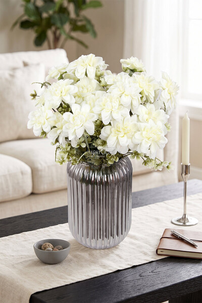 Yapay Çiçek Deposu Artificial Flower 7-Piece Bliss Dahlia Bunch 36 cm White