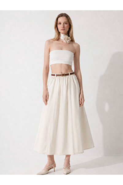 COMBİNE MİCHAİL Women's Comfortable White Long Skirt with Elastic Waist