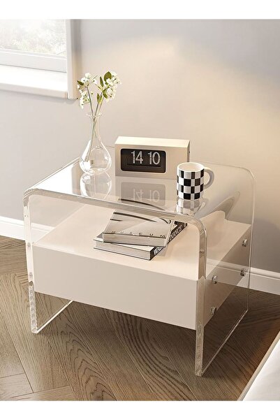 Merry Moments Acrylic Bedside Table Modern Bedside Table Minimalist Nightstan...