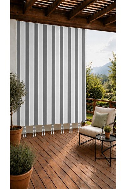 SHY TEKSTİL Anthracite Gray Lace-Up Balcony Curtain with Top Cornice, Provide...
