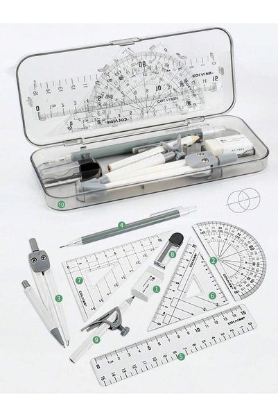 Generic Brand 10 Piece Student Math Geometry Set Exam Approved Ruler Compass ...