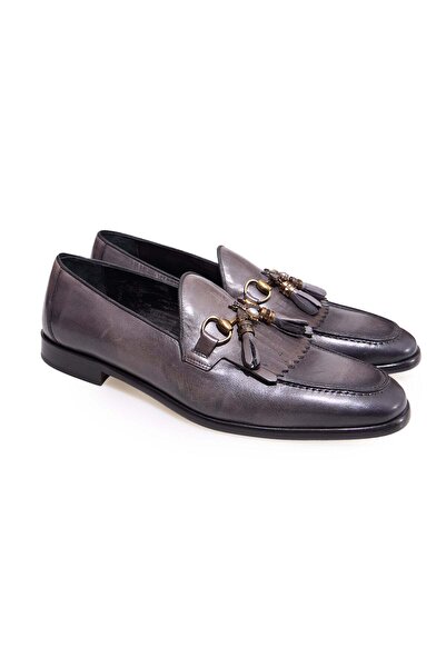 FRANCO CALVANI Gray Color Laceless Genuine Leather Men's Shoes