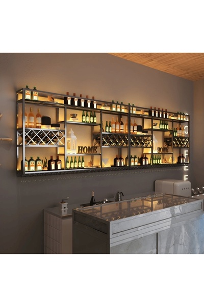 kold concept KC-0252 Endüstriyel Metal Duvara Monte Şarap Rafı Cafe Bar Otel ...