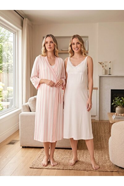 Lohussa New Season Ecru Summer Dress with Line Detail, Breastfeeding Feature,...