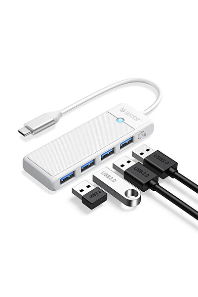 Orico PAPW4A-C3 Hub USB-C 4-în-1, 4x USB-A 3.0, 5Gbps, 0.15m, Alb