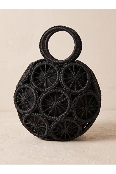 Luminos Butik Black Straw Bag with Ring Detail Cnt005
