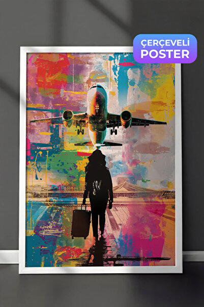Zestia Bela uokvirena pop art slika za zid, silueta putnika sa koferom, br: 2...