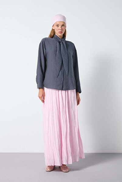 minaaise Women's Anthracite Collar Detailed Modal Fabric Shirt 31189