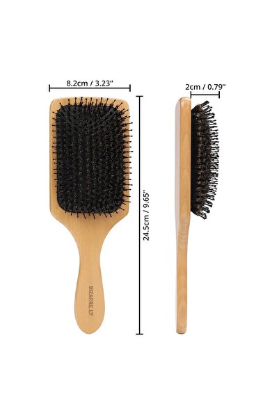 BIZARRE.LY Perie de păr, pentru descurcarea părului, peri de mistreț, mâner ergonomic, lemn, 24,5 x 8 cm, instrument de curățare, Negru/Maro
