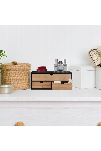 NO BRAND Organizator de birou din bambus cu 4 sertare, dulap de birou din MDF