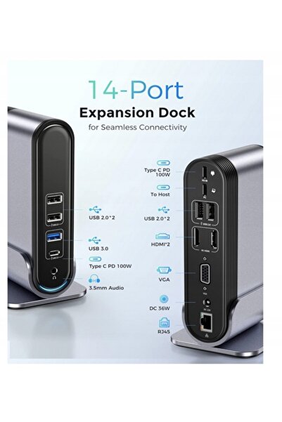 Baseus 14 ÎN 1 HUB USB 4K STAȚIE DE ANDOULARE 100W HDMI VGA SPLITTER ETHERNET