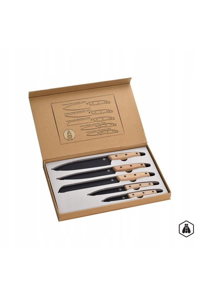 NO BRAND Set de cuțite de bucătărie LAGUIOLE, set de 5 cuțite din FĂG NEGRU, ...