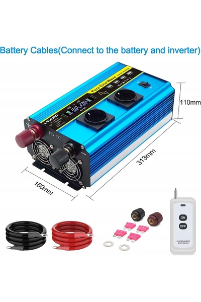 NO BRAND Invertor auto convertor de putere 12V/230V 2000W telecomandă priză U...