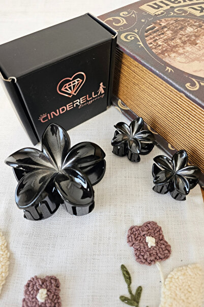 Cinderella Set of 3 Black Metallic Silver Ombre Lotus Flower Hair Clips - Haw...
