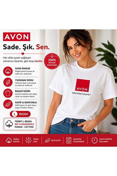 AVON Logolu T-Shirt Size L 100% Cotton – Comfortable and Stylish for Everyday...