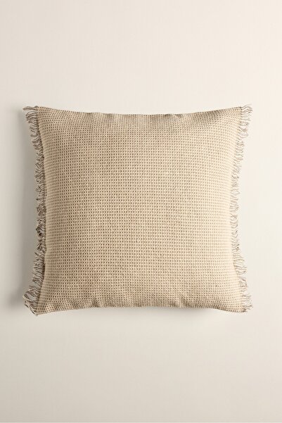 LEFTIES Püsküllü ekose kırlent kılıfı 50 x 50 cm