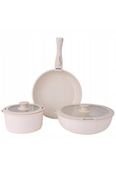 NO BRAND SET OALE + TIGĂN INOX INDUCȚIE CUPTOR ANTIADERENT Bej Chef 8 PIESE