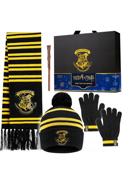 Harry Potter Set 4 în 1 de iarnă pentru copii: fular, căciulă, mănuși și baghetă