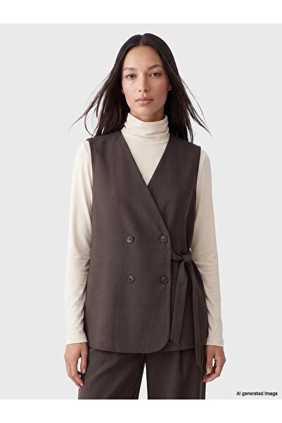 LC Waikiki Double-Breasted Collar Tie Women's Classic Vest (W6)