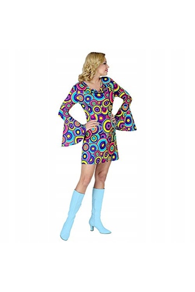 Widmann ȚINUTĂ COSTUM ROCHIE COLORATĂ CU RINGURI PETRECERE ANII '70-'80 DISCO...