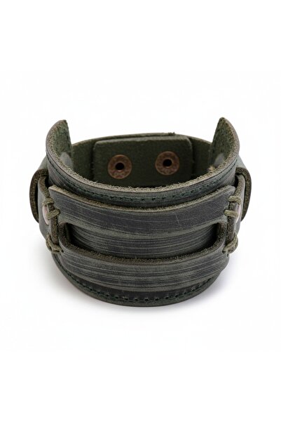 NO BRAND Brățară bărbătească din piele lată verde închis retro vintage 25 cm
