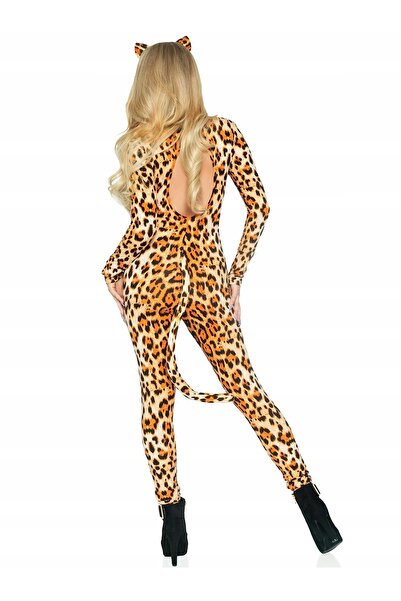 NO BRAND Leg Avenue Cougar costum sexy de panteră din 3 piese, salopetă, mări...