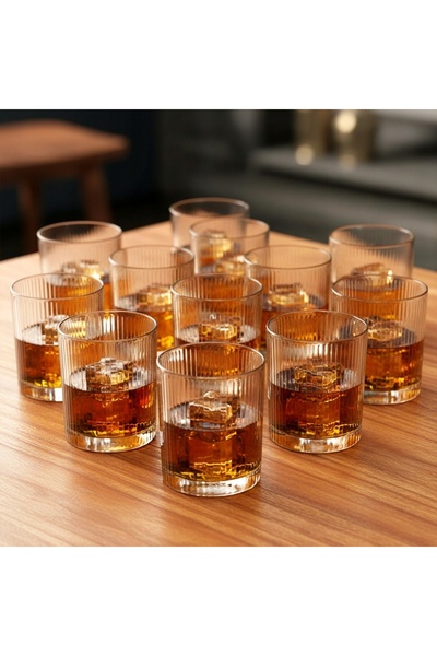 NO BRAND 12 pahare cu nervuri pentru apă, băuturi și whisky – set de pahare