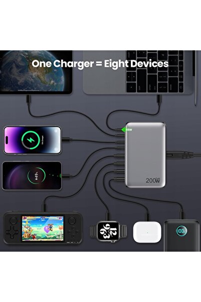 NO BRAND ÎNCĂRCĂTOR DE REȚEA USB-C DE 200 W CU 8 PORȚI GaN III