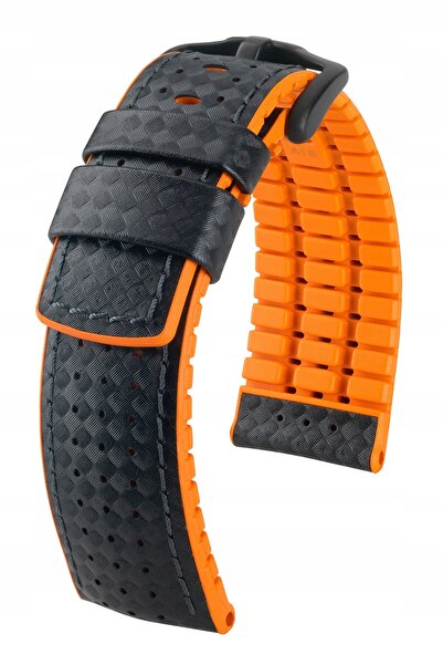 NO BRAND HIRSCH Ayrton L - Negru/Portocaliu - 20mm - Curea din piele și cauci...