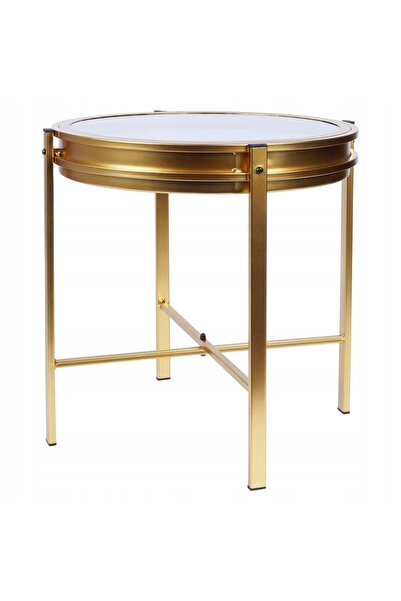 Home Styling Collection Măsuță de cafea metalică aurie, ceas GLAMOUR, masă ro...