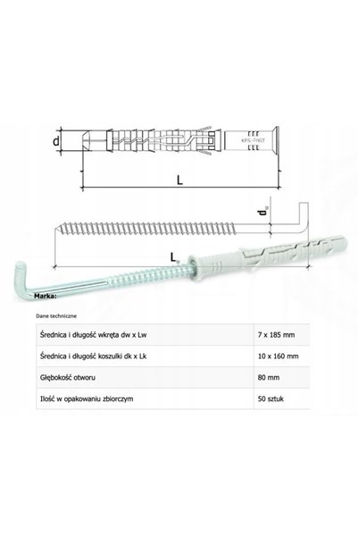 NO BRAND Știfturi universale Wkręt-Met 10 x 160 mm 50 buc.