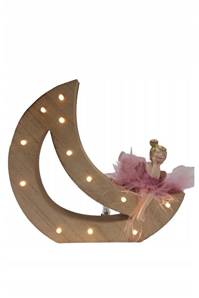 NO BRAND Ornament Lună Zână din Lemn LED Kaemingk