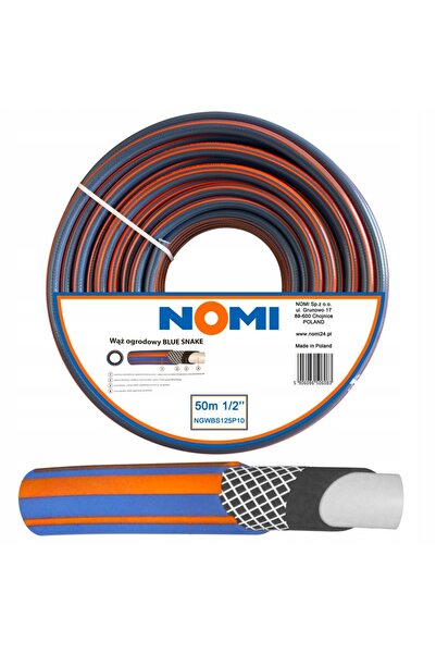NO BRAND Furtun de grădină 1/2'' 50m elastic NOMI BLUE 4 straturi + ruletă de...